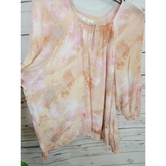 Maurices Peach Pink Tie Dye BOHO Prairie 3/4 Sleeve Peasant Top Women's Size 2X - Picture 6 of 11